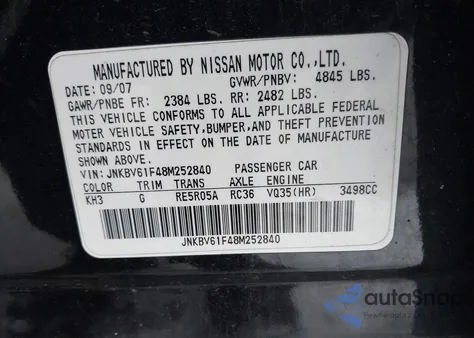 2008 Infiniti G35X from USA, damaged, VIN JNKBV61F48M252840